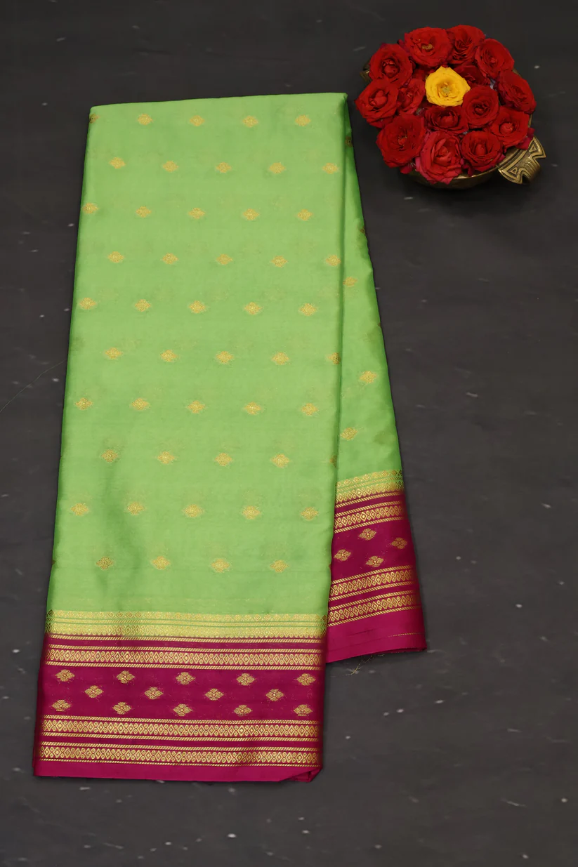 Semi Mysore Silk Saree Green Pink